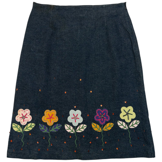 Vintage 2000s Moschino Jeans Embroidered Floral Denim Skirt Womens Size W30 | W30, Navy