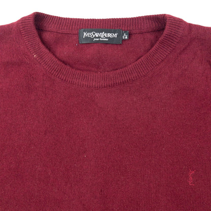 Vintage 90s YSL Yves Saint Laurent Wool Jumper Size L | Large, Burgundy