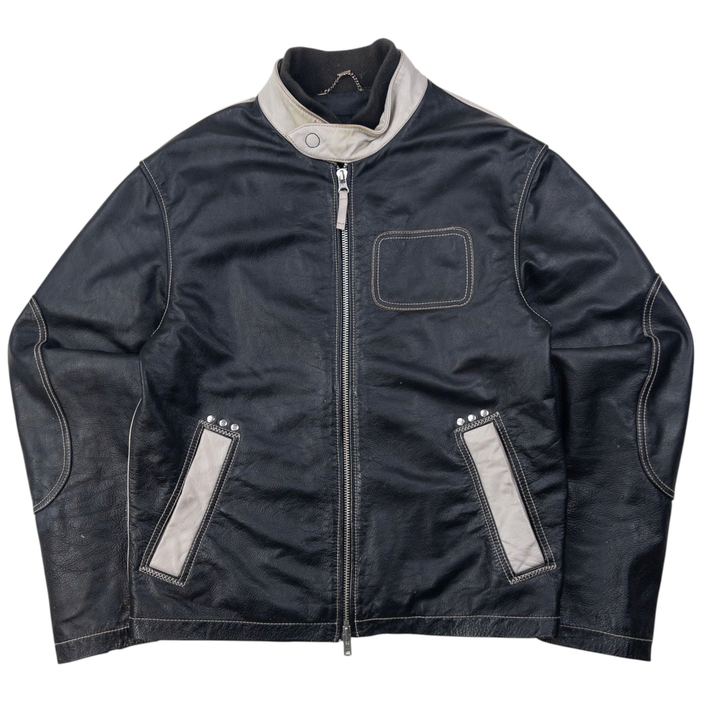 Vintage Armani Jeans Embossed Leather Biker Jacket Size M