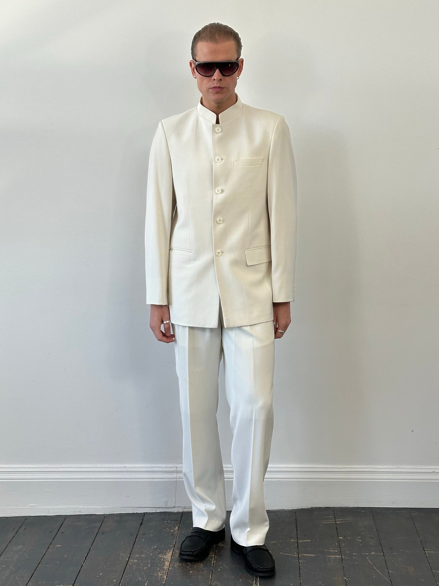 Vintage 1990s Collarless Single Breasted Suit - 40R/W30