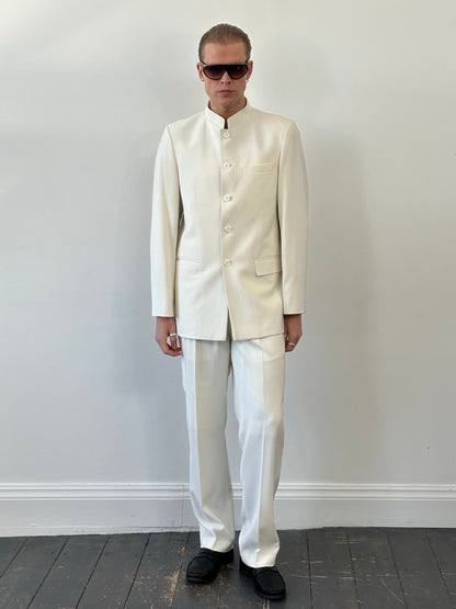 Vintage 1990s Collarless Single Breasted Suit - 40R/W30