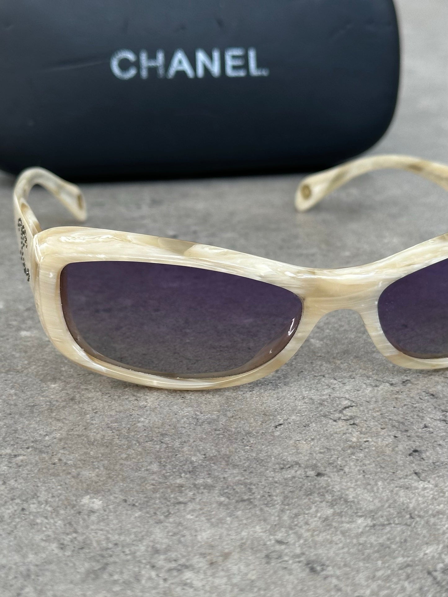 Chanel 2000s Marble Rectangle Sunglasses