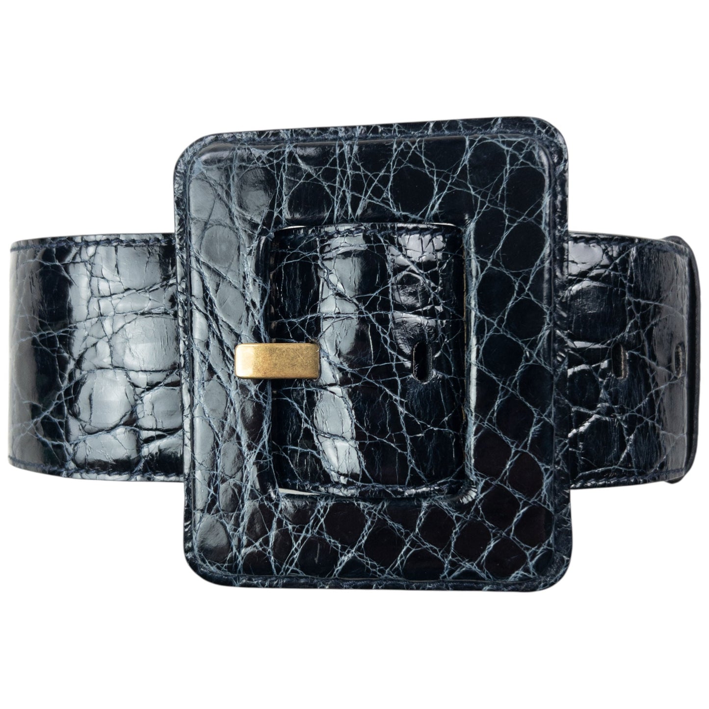 Vintage 90s YSL Yves Saint Laurent Crocodile Embossed Leather Belt Size M | O/S, Black