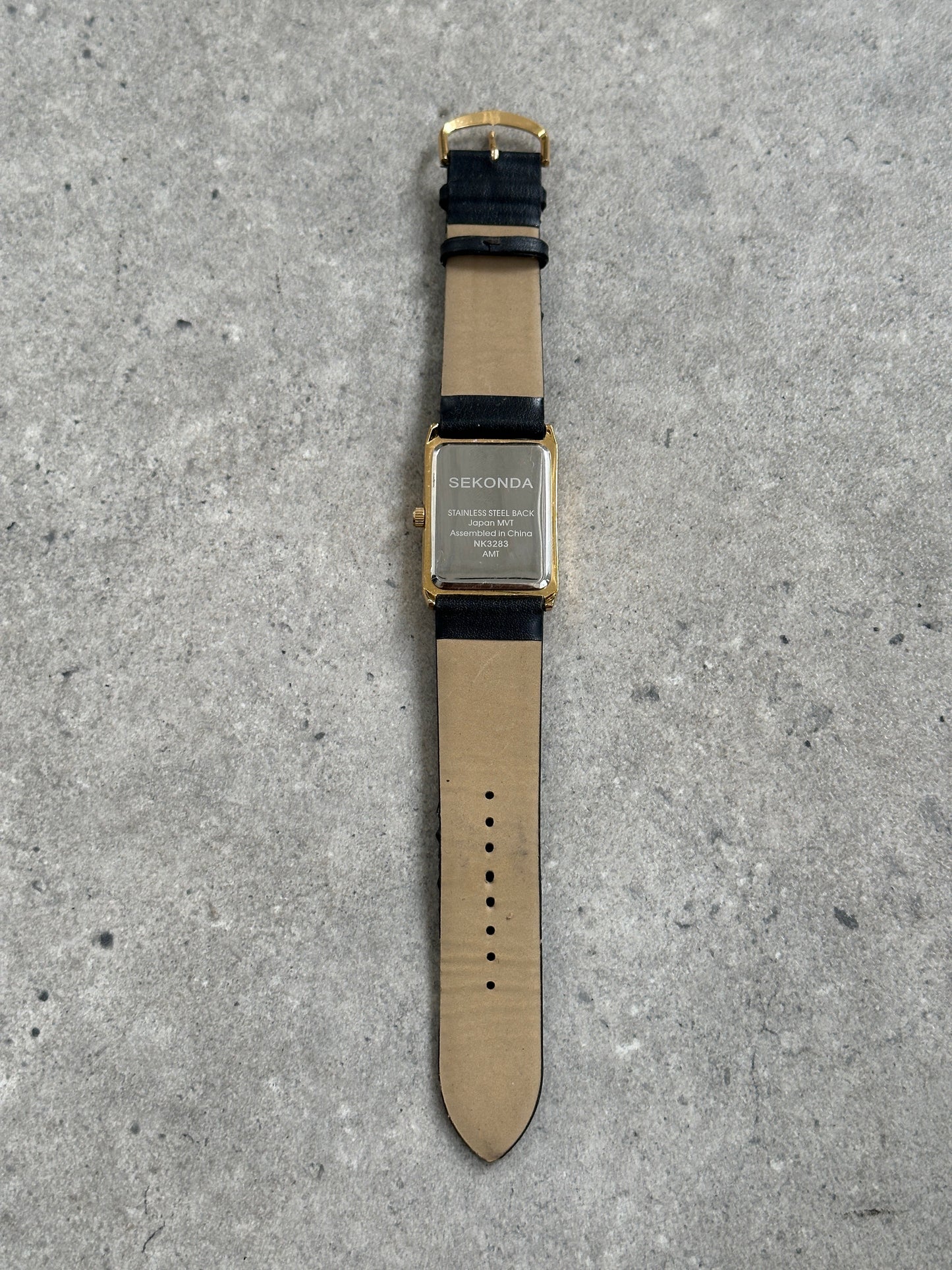 Sekonda 2000s Gold Tone Rectangular Quartz Leather Watch