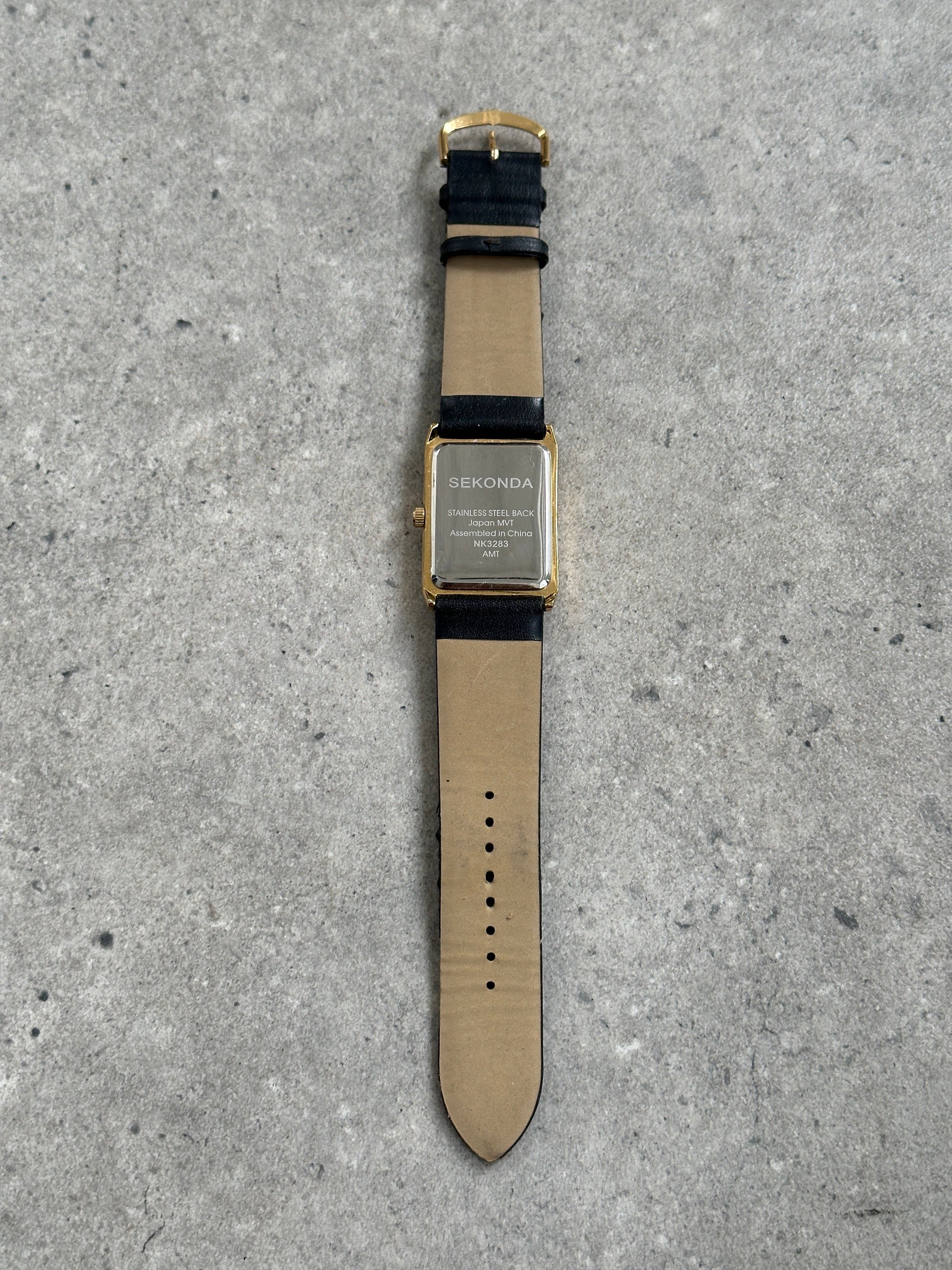 Sekonda 2000s Gold Tone Rectangular Quartz Leather Watch