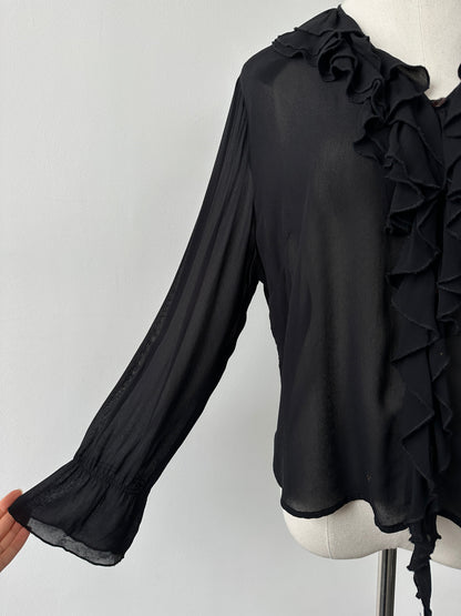 Vintage 1990s Sheer Ruffle Shirt - M