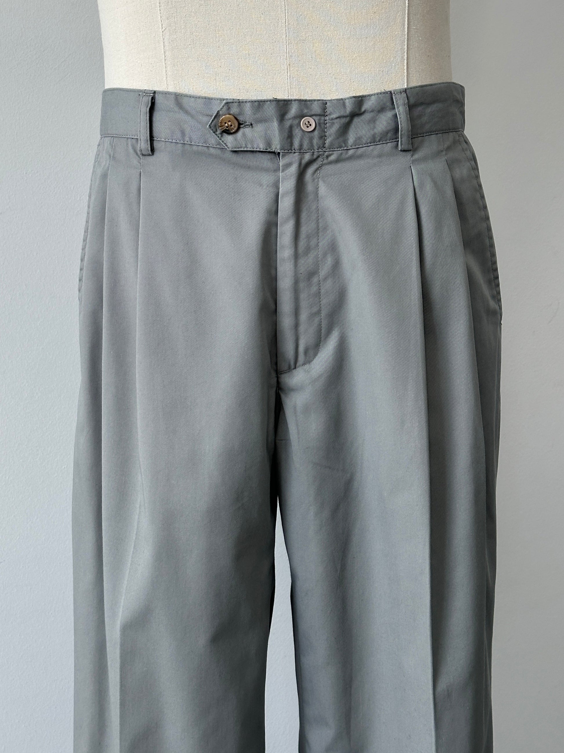 Vintage 1990s Cotton Straight Leg Pleated Trousers - W36