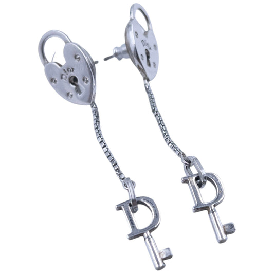 Vintage Dior Silver Heart Lock & Key Earrings