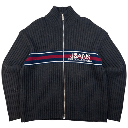 Vintage Dolce & Gabbana Ribbed Knit Zip Up Wool Jumper Size M