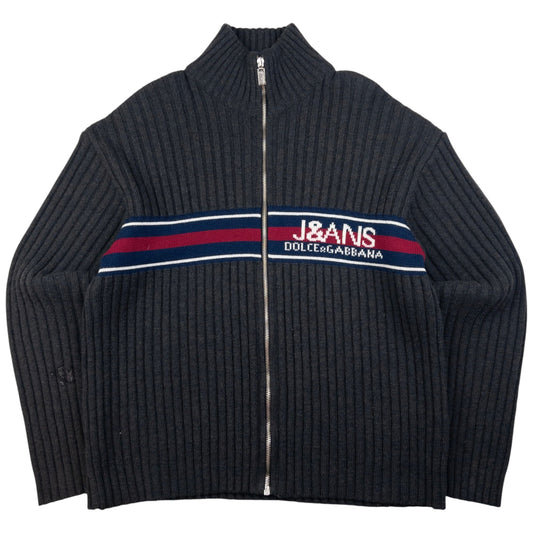 Vintage Dolce & Gabbana Ribbed Knit Zip Up Wool Jumper Size M