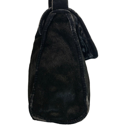 Vintage 90s Giorgio Armani Fur Velour Shoulder Bag | O/S, Black