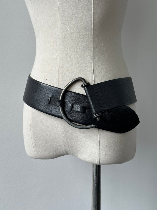Vintage 1990s Leather Chunky D Ring Belt - W35-38