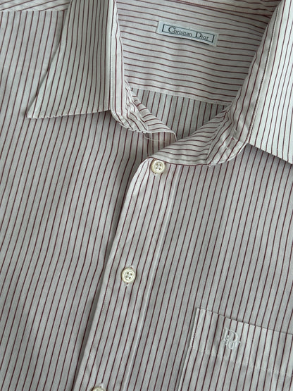 Christian Dior 1990s Cotton Striped Logo Shirt - M