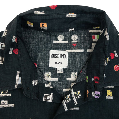Vintage 90s Moschino Jeans Desktop Icon Long Sleeve Button Up Shirt Size M | Medium, Black