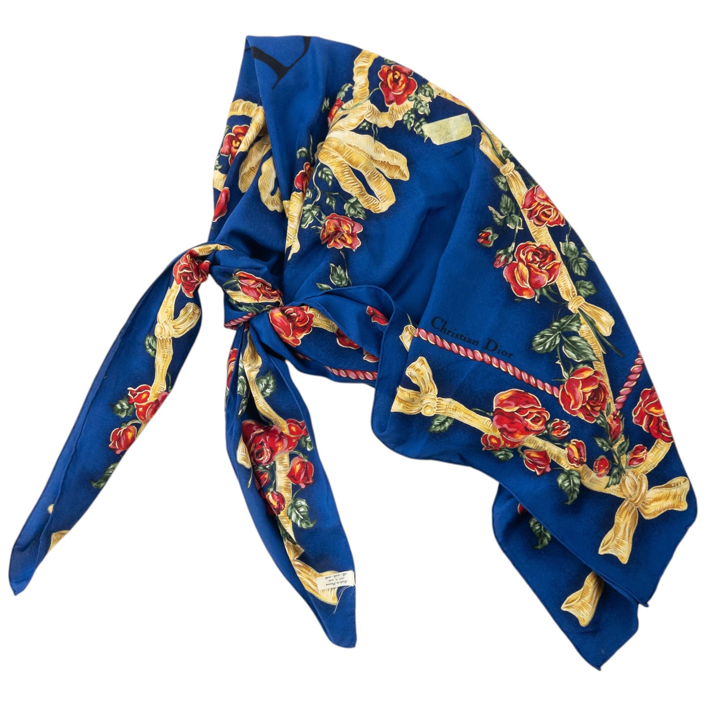 Vintage 2000s Dior Floral Rose Print Silk Scarf | O/S, Blue
