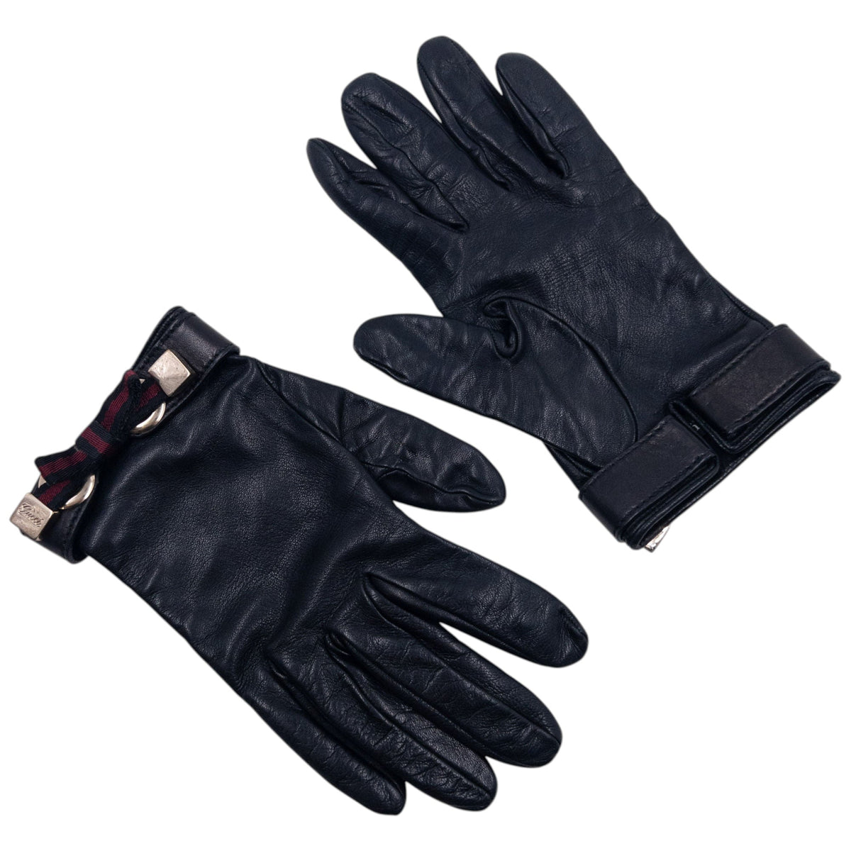 Vintage 2000s Gucci Bow Detail Leather Gloves Size M | O/S, Black