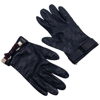 Vintage 2000s Gucci Bow Detail Leather Gloves Size M | O/S, Black