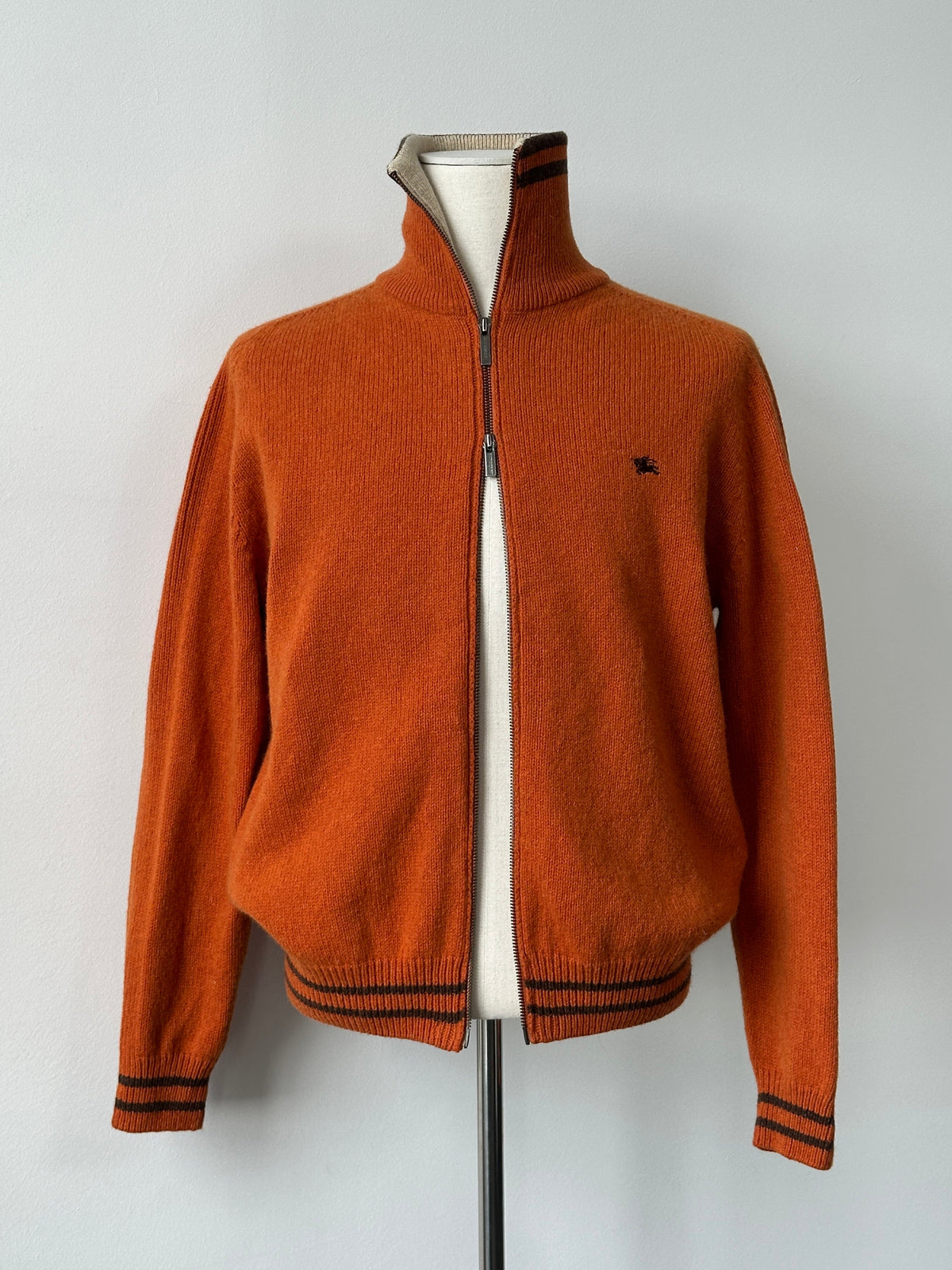 Burberry 1990s Wool Double Zip Funnel Neck Cardigan - L