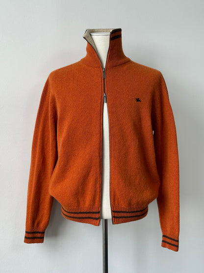 Burberry 1990s Wool Double Zip Funnel Neck Cardigan - L
