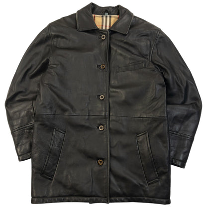 Vintage 2000s Burberry Nova Check Lined Leather Jacket Size M | Medium, Black