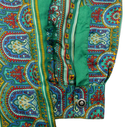 Vintage 90s Versace V2 Mosaic Paisley Print Long Sleeve Button Up Shirt Size S | Small, Green