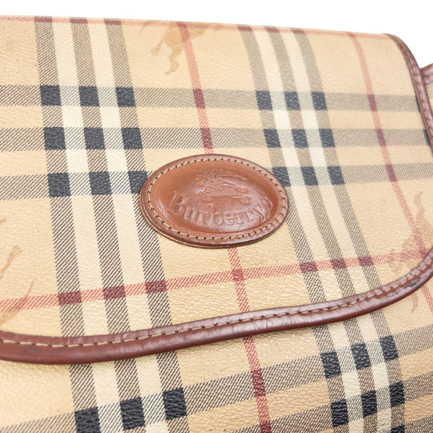 Vintage 90s Burberry Nova Check Leather Crossbody Bag | O/S, Beige