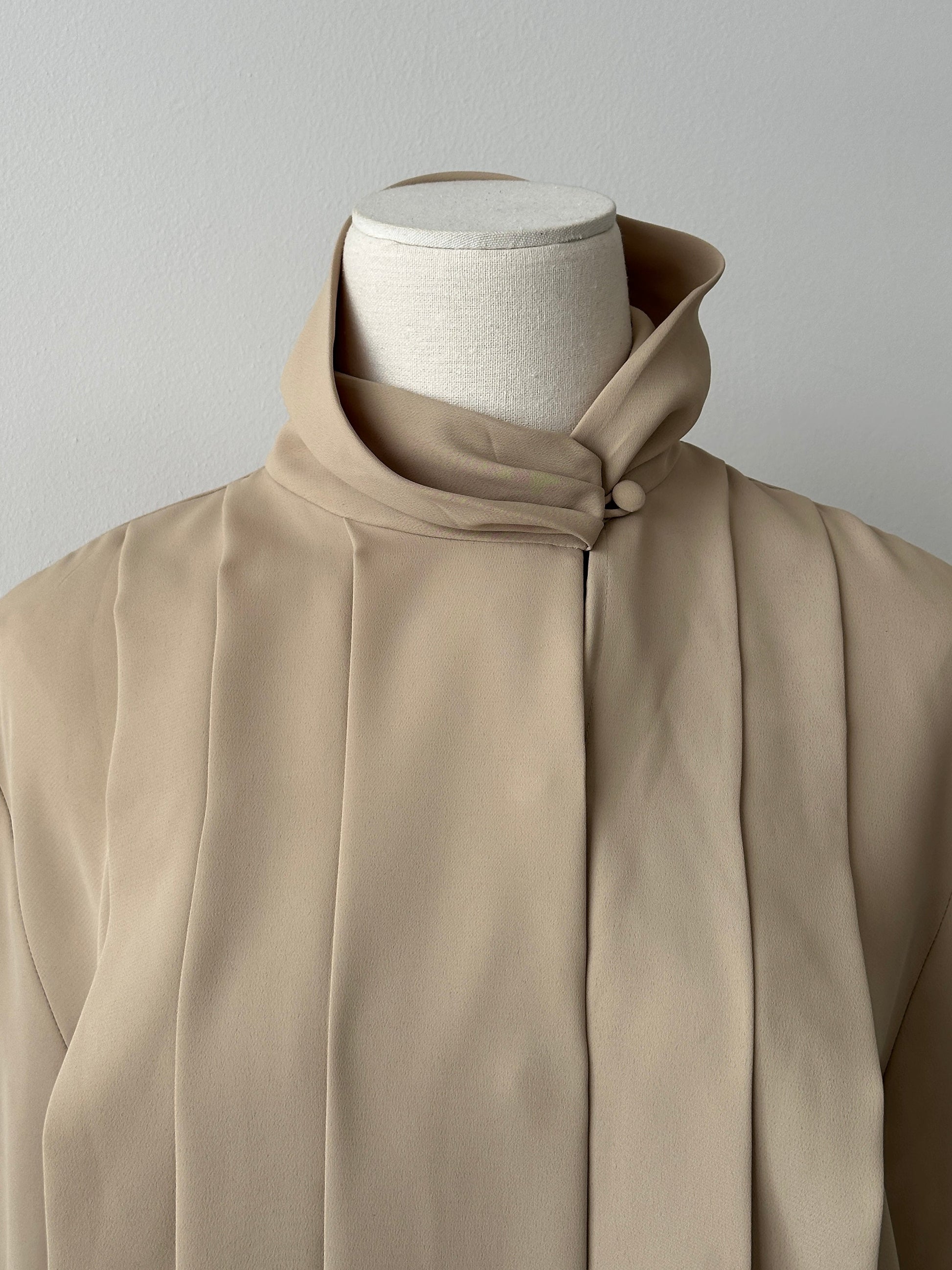 Vintage 1980s High Neck Pleated Shirt - M-L