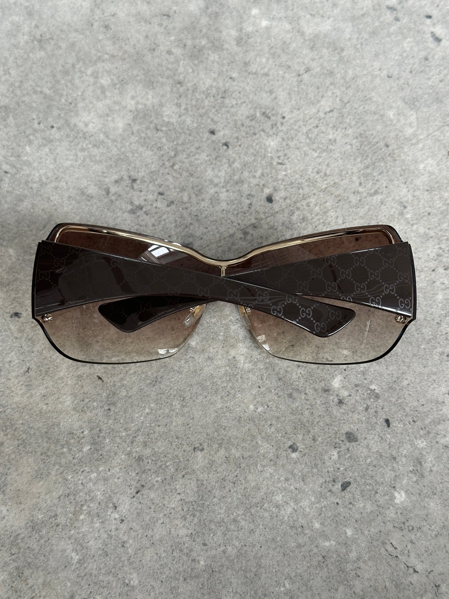 Gucci 2000s Tom Ford Era Oversized Shield Monogram Sunglasses