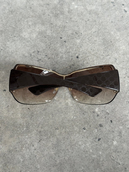 Gucci 2000s Tom Ford Era Oversized Shield Monogram Sunglasses
