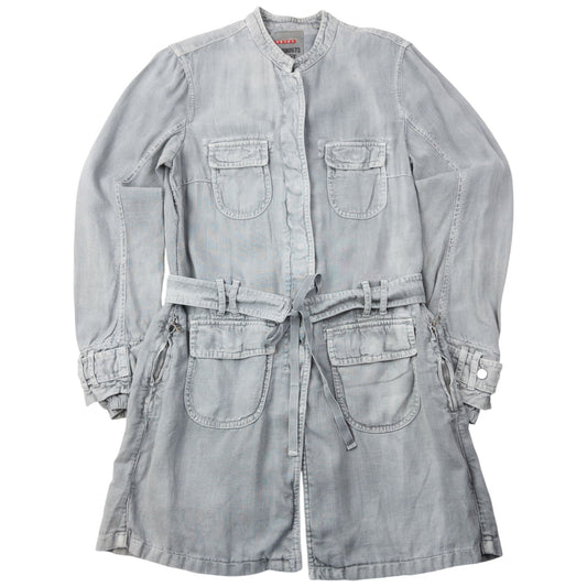 Vintage 2000s Prada Sport Belt Waist Linen Jacket Womens Size L | Large, Grey