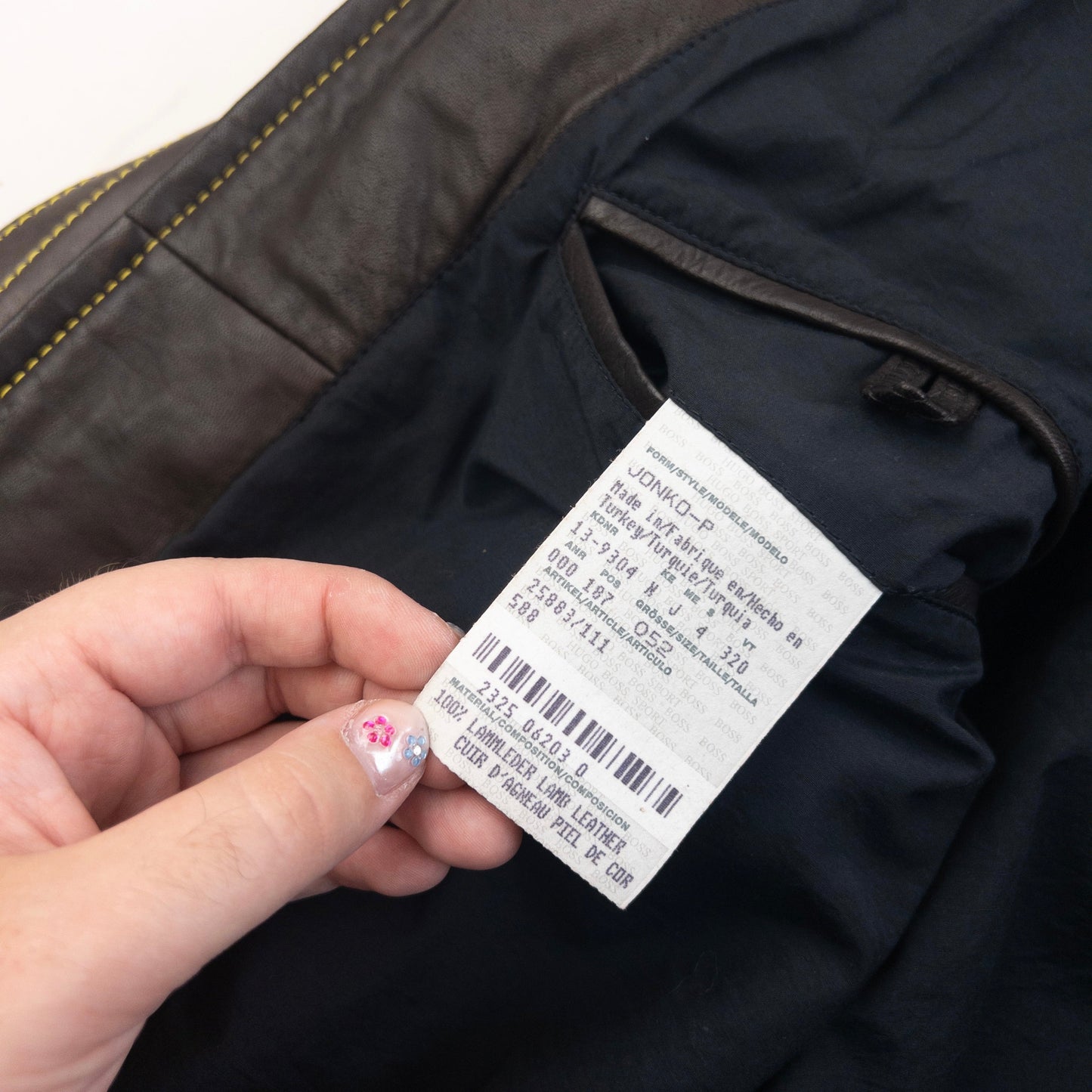 Vintage 90s Hugo Boss Contrast Stitching  Leather Jacket Size L | Large, Brown