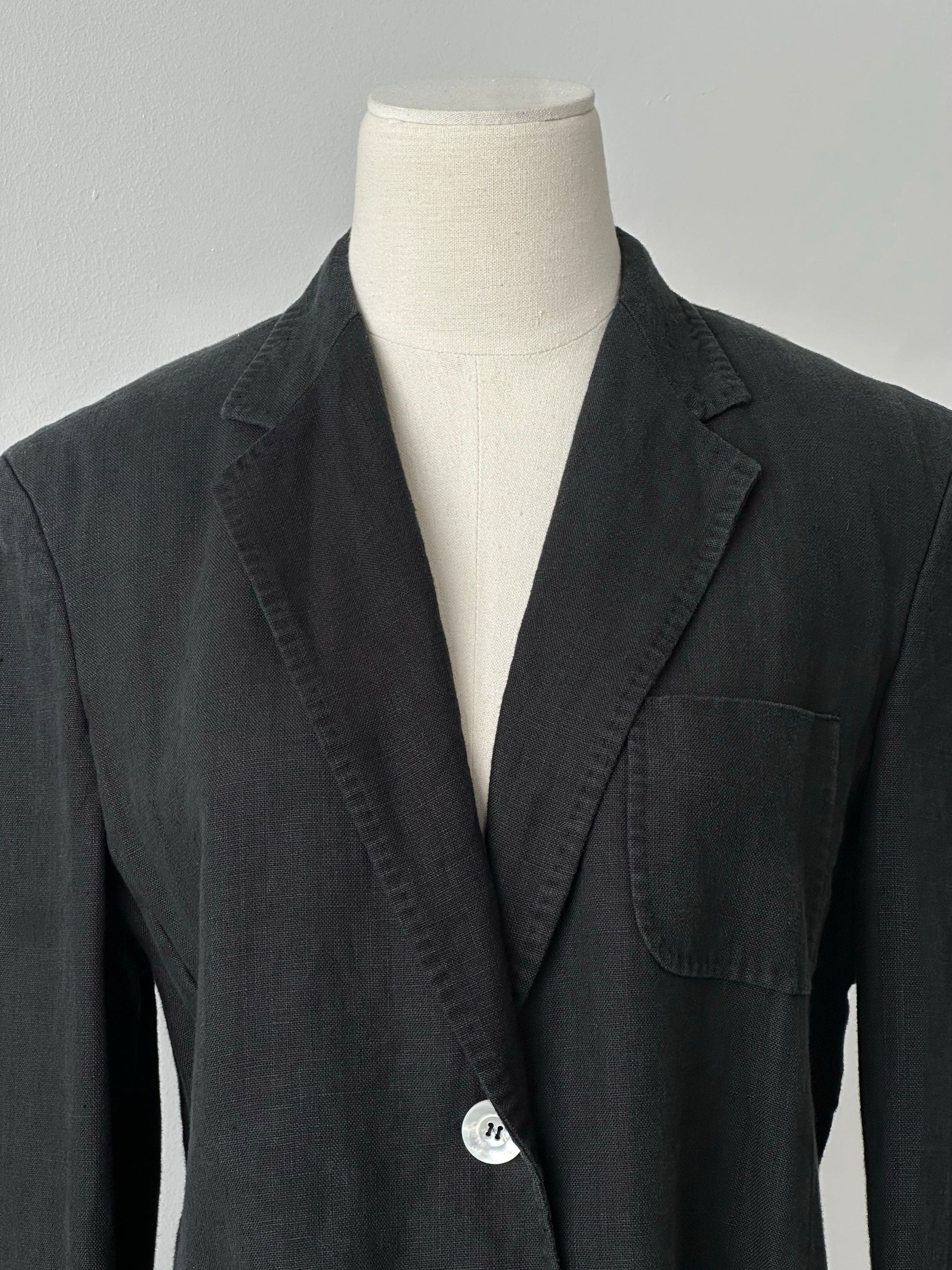 Max Mara 1990s Pure Linen Contrast Collar Single Breasted Blazer - S