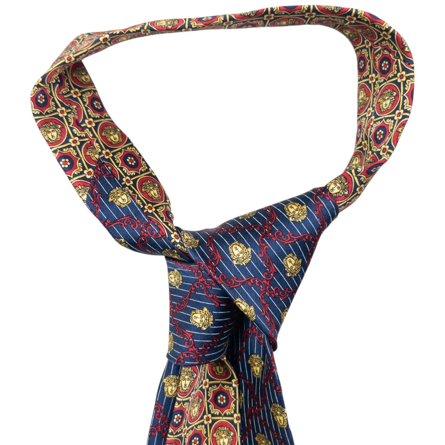 Vintage 90s Gianni Versace Medusa Pattern Silk Tie | O/S, Blue, Red, Gold