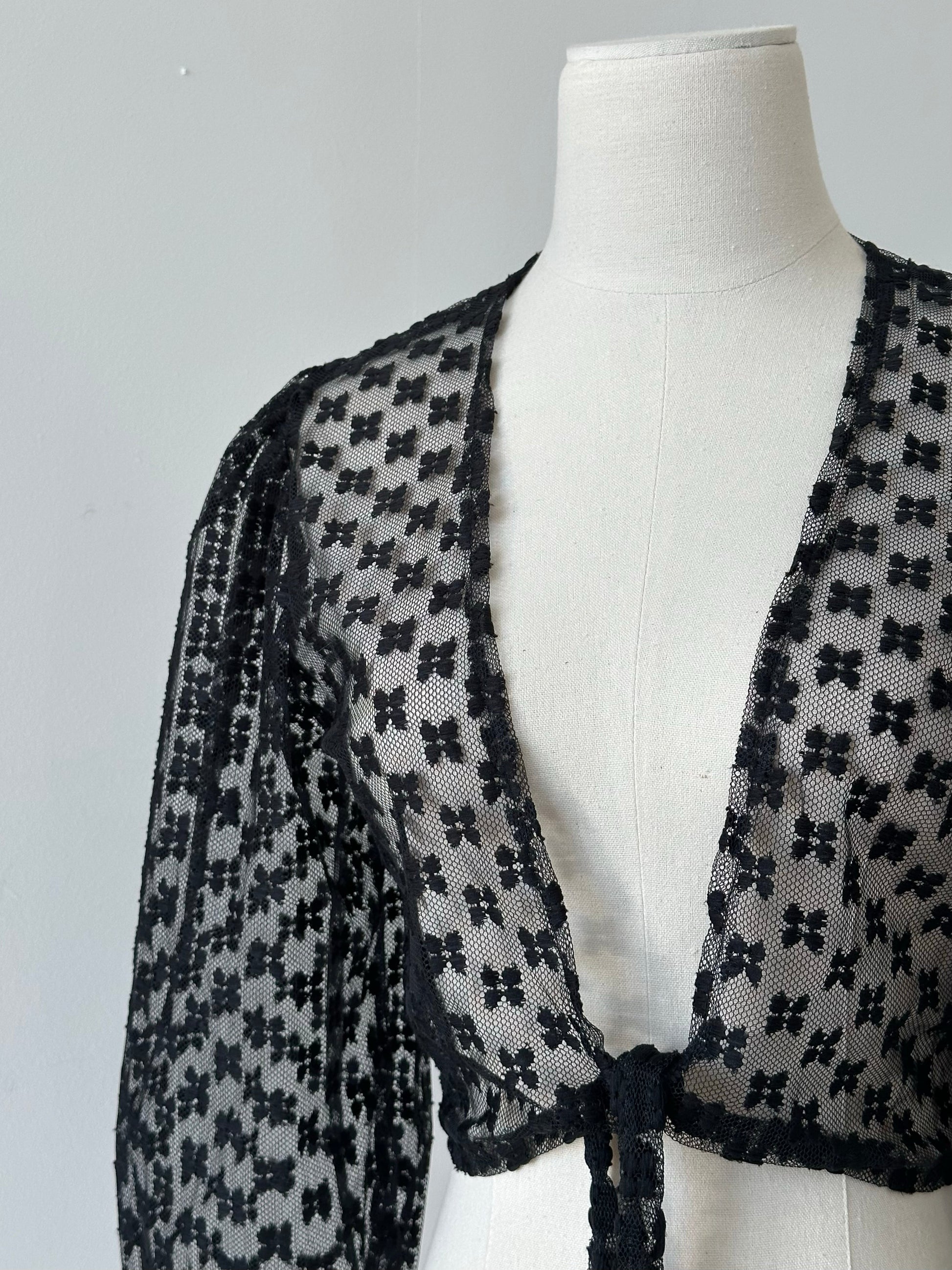 Vintage 1990s Sheer Puff Sleeve Tie Cardigan - S-M
