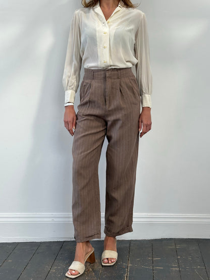 Jigsaw 1990s Pure Linen Striped Wide Leg Trousers - W27