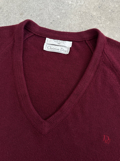 Christian Dior 1990s V-neck logo jumper in size M, featuring the iconic Dior branding and classic knit design.