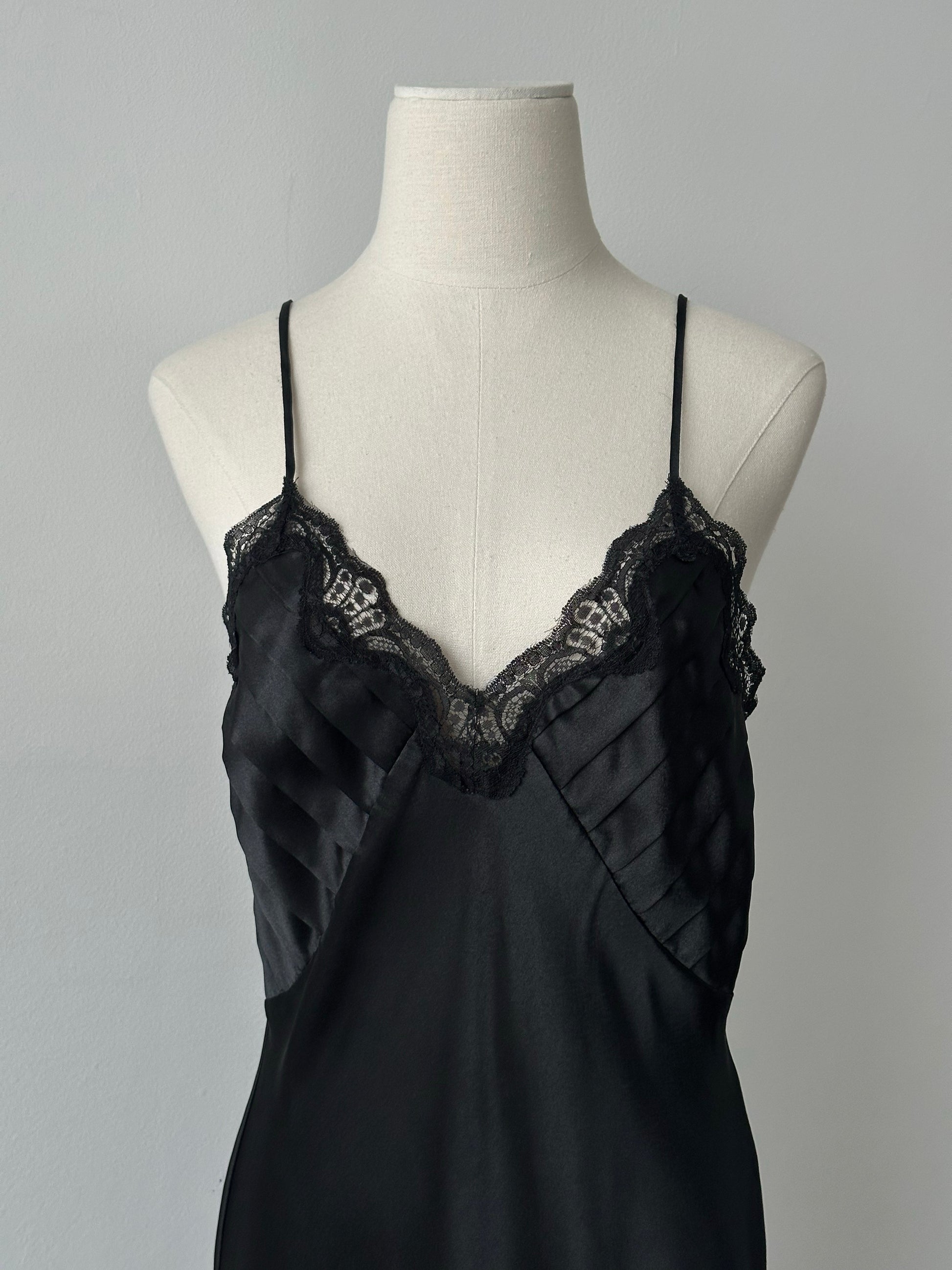 Vintage 1990s Satin Pleated Lace Mini Dress - S