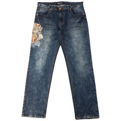 Vintage Big Train Embroidered Koi Fish Japanese Denim Jeans Size W36