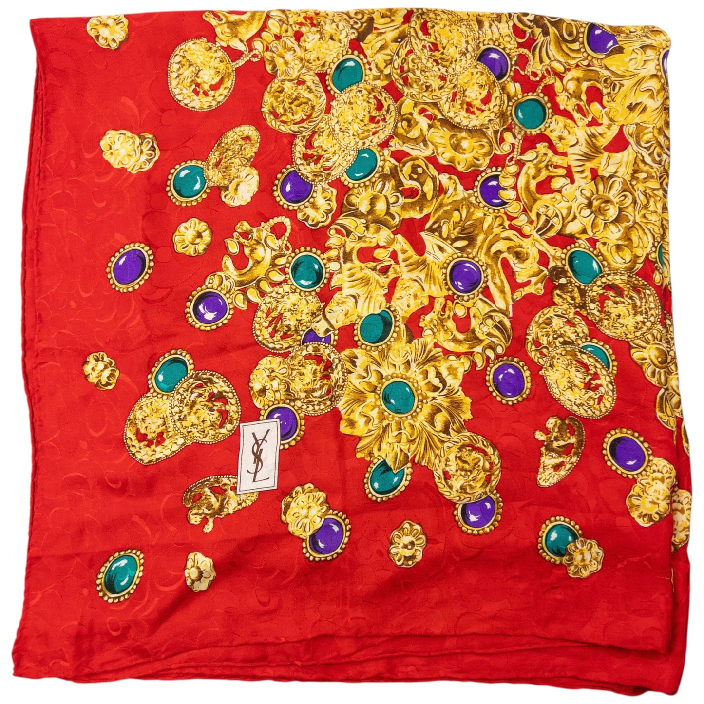 Vintage 80s YSL Yves Saint Jewellery Print Silk Scarf