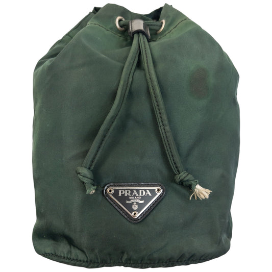 Vintage 2000s Prada Drawstring Pouch Bag | O/S, Green