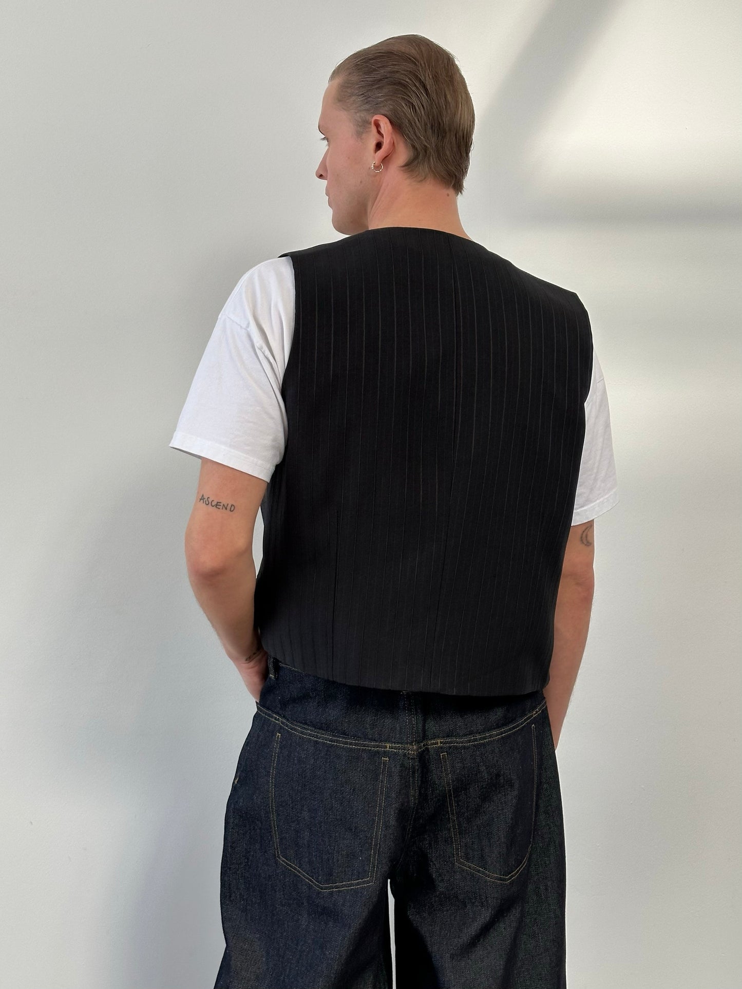 Vintage 1990s Striped Tailored Waistcoat - M