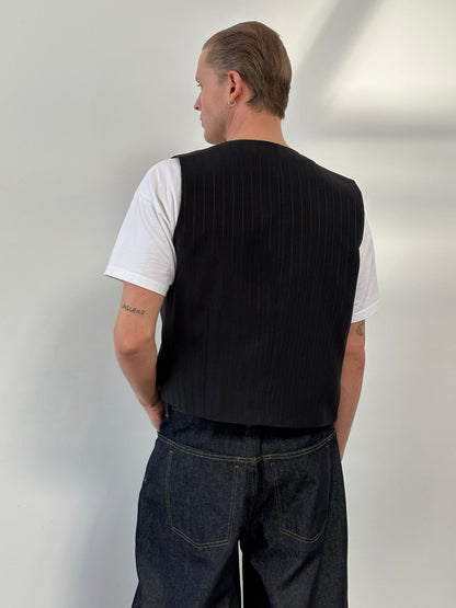 Vintage 1990s Striped Tailored Waistcoat - M