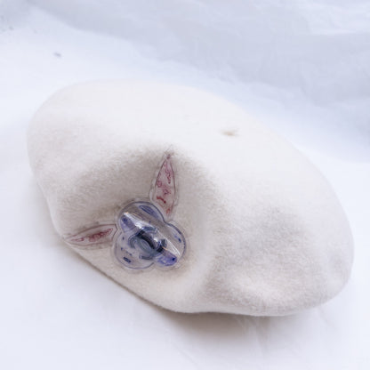 Vintage 2000s Chanel by Karl Lagerfeld Poppy Logo Wool Beret Hat | O/S, Cream