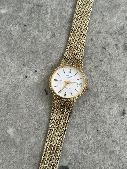 Rotary 1980s Gold Plated Quartz Bracelet Logo Watch