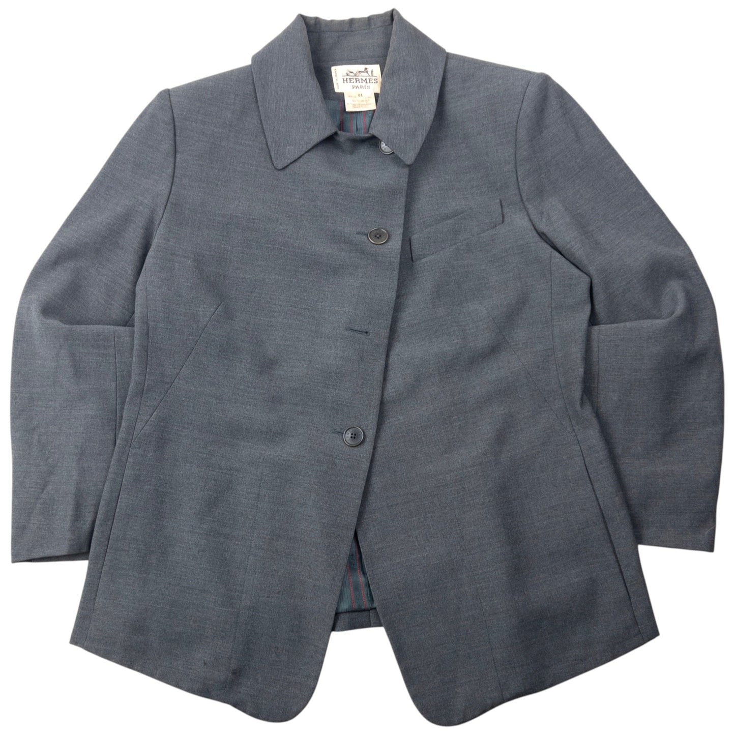 Vintage 80s Hermès Jacket & Skirt Suit Set Womens Size L | Large, Grey