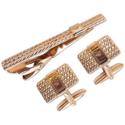 Vintage 90s Dior Embossed Tie Clip & Cufflinks | O/S, Gold