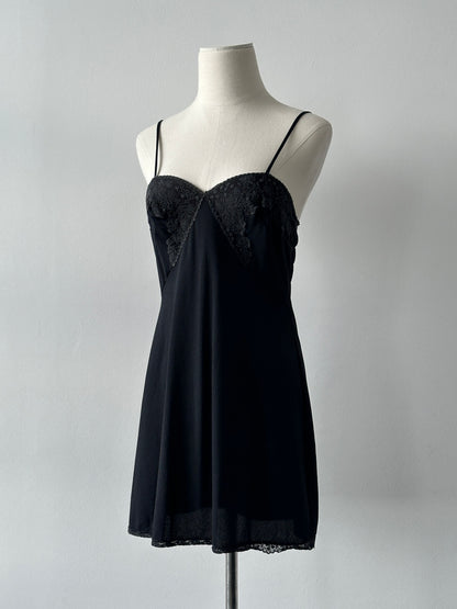 Vintage 1990s Lace Satin Mini Slip Dress - S