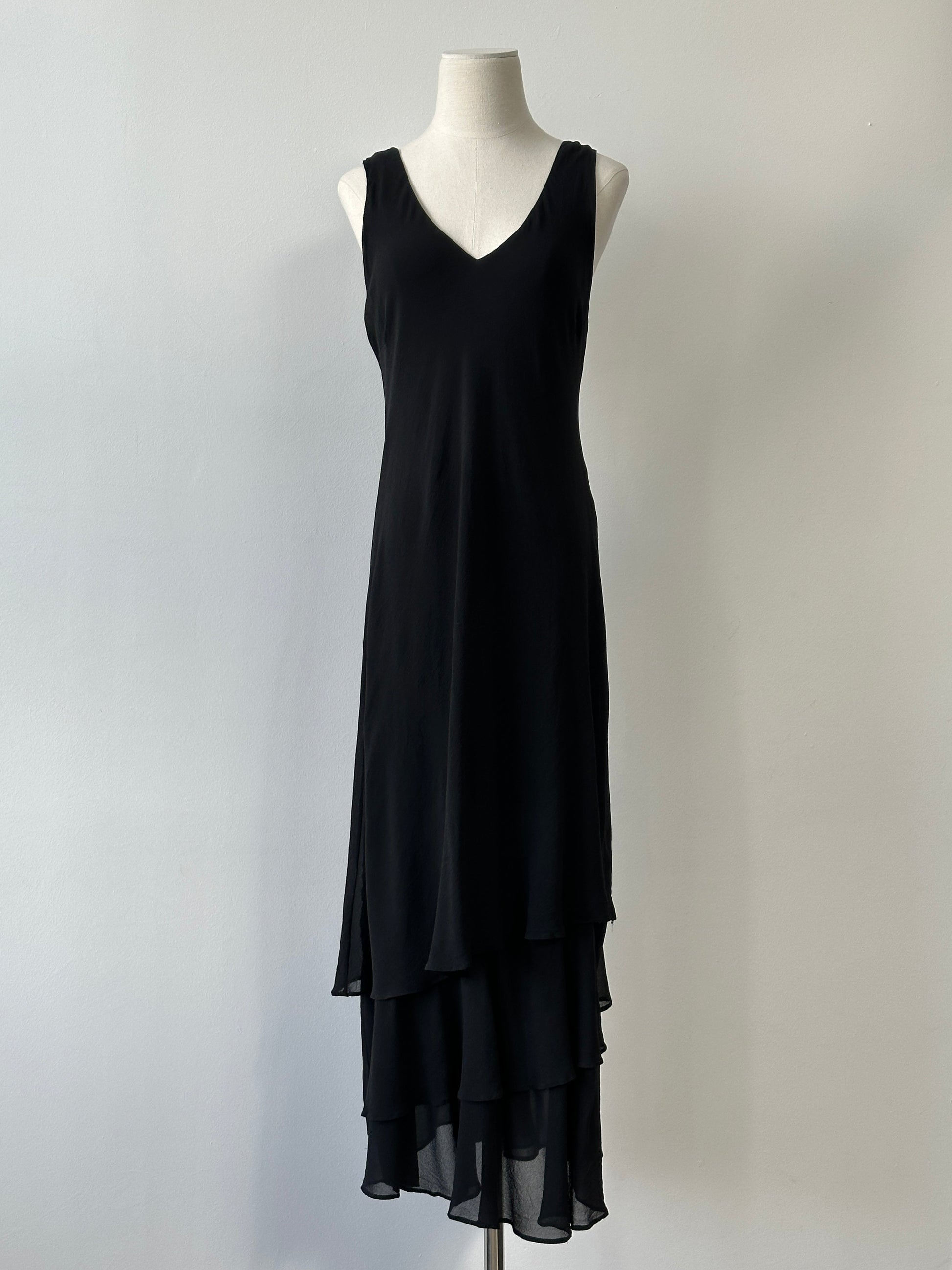Vintage 1990s Pure Silk V Neck Floor Length Dress - M
