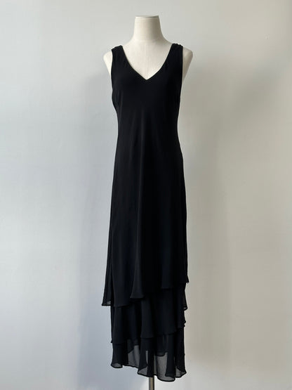 Vintage 1990s Pure Silk V Neck Floor Length Dress - M