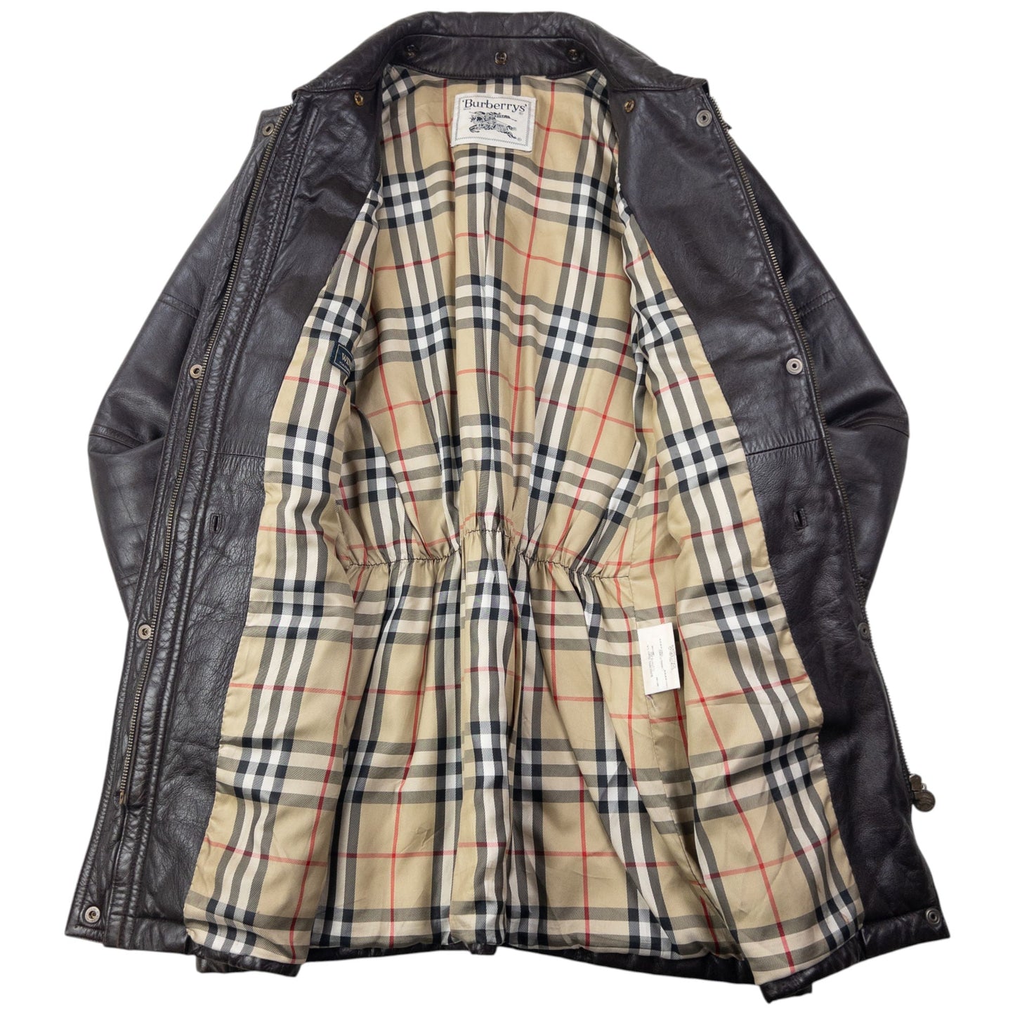 Vintage 80s Burberry Nova Check Lined Leather Jacket Womens Size XL | XL, Brown
